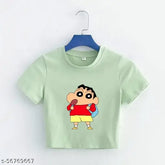 Classic printed cotton crop top, short sleeves for women, size N