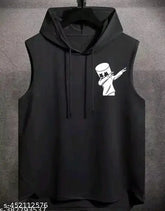 Men's sleeveless poly blend Sendo hoodie, printed net design - size M, chest size 38in, length size 27in