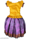 Girls South Indian Aztec embellished lehenga choli, stitched tissue and art silk dress for babies (6-9M, 6-12M). Celebrate tradition in India