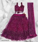 Embellished net lehenga-choli blok prints, Indian designer kids clothing (sizes: 6-12m, 9-12m, 12-18m, 18-24m, 1-2yrs, 2-3yrs, 3-4yrs, 4-5yrs, 5-6yrs, 6-7yrs, 7-8yrs, 8-9yrs, 9-10yrs)