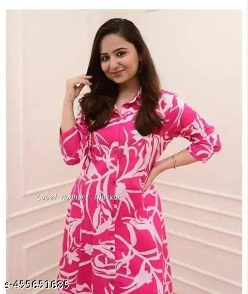 Rayon printed kurti and pant set for women, three-quarter sleeves, stylish Indian couple outfits