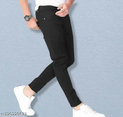 MOD Men Plain Black Denim Jeans, solid black denim on a hanger (size 28/30/32)