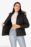 Women's solid winter wear polyester jacket, hooded with ribbed cuffs & side pockets - Comfot Fit, India