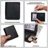 Black PU leather men's wallet, two-fold design, ample compartments for cards, coins, and cash. Ideal for daily use and a perfect gift option