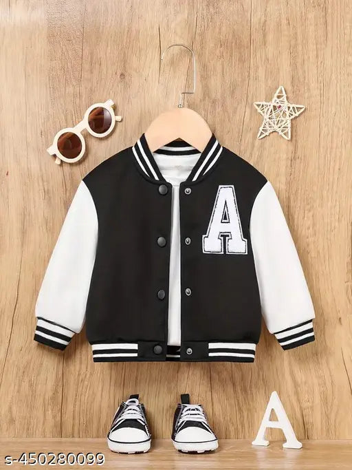 Boys color blocked wool fleece jacket with letter design, long sleeves, 18-24 months size, India origin