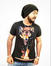 Glow-in-the-dark round neck wolf design cotton T-shirt, short sleeves, radioluminescent print on nightwear, size M-XL (India)