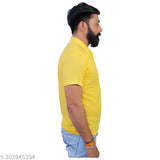 Yellow cotton-blend ME Solid Polo T-Shirt for men, high quality, lightweight and thin fabric with elastic stripes on short sleeves, India