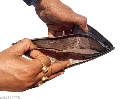 Black leather men's wallet, 2 compartments, black & tan style, perfect gift for boys or men