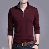 Maroon cotton blend long-sleeve men's t-shirt by Eyebogler, solid pattern, size S (37in chest, 26.5in length)