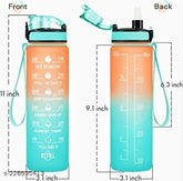 Blue-Pink motivational water bottle with time markers, leakproof, BPA free for adults (1L) - ideal for gym, office, traveling