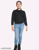 Black cotton solid kids jacket, three-quarter sleeves, Nature Craft brand for kids' wardrobe, India origin