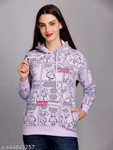 Fleece blend winter hoodie sweatshirt with pockets (Flee39 Series), warm and cozy printed fleece for women, large size on model