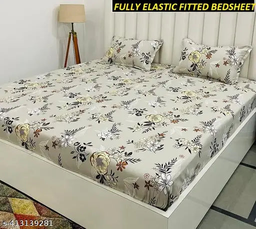 Geometric abstract 210TC Supersoft Premium Cotton Elastic Fitted Bedsheets & Pillow Covers, Double King for 78x72+10 Mattress, LAYNORA HOME