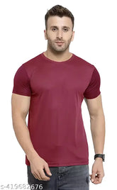 Color polyester t-shirt for men, solid design with short sleeves, ideal for sports, gym, yoga, or home use