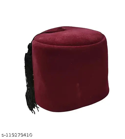Maroon soft valvet Men's traditional Mirza Ghalib Fez Cap (Size 56)