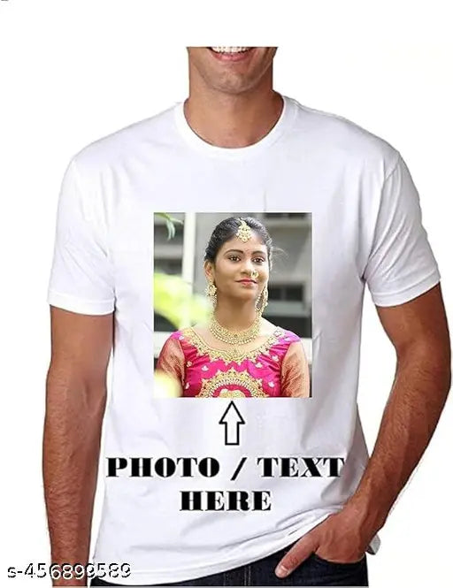 Personalized photo printed cotton-silk tshirt for men and women, short sleeves with one name detail, India origin