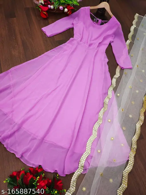 Black Georgette scissor fency gown with heavy net dupatta and full sleeves, India-made bridal wear on mannequin