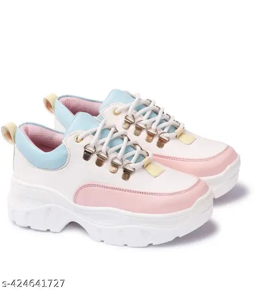 White synthetic and rubber kids' sneakers, lace-up design with net detail for casual wear, offering comfort and style