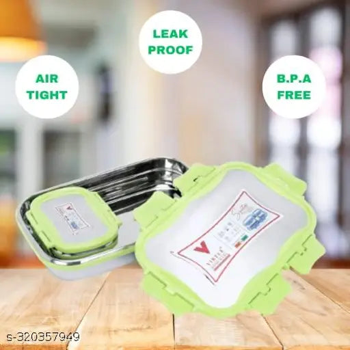Stainless Steel Virtue Lunch Box Set - Air Tight, Leak-Proof, & Dishwasher Safe (RED/BLUE/GREEN)