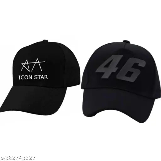 Black nylon baseball cap, solid pattern for men's fashion, size: onesize (2pcs), origin: India