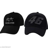 Black nylon baseball cap, solid pattern for men's fashion, size: onesize (2pcs), origin: India