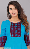 Sky Blue Rayon Rayon Sleeve Length: 3/4, Women's Anarkali Kurti Set with Dupatta