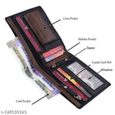 Black faux leather Nefta World men's card and money organizer, striped pattern, 2 compartments, free size (11x9cm)