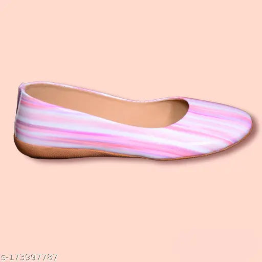 Synthetic rainbow striped ballerinas with closed back, durable and comfortable for sizes IND-3 to IND-8. Regsine upper printed with rinkle-free pattern, made in India