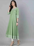 Green rayon embroidery kurta, three-quarter sleeves, printed combo, Indian traditional attire
