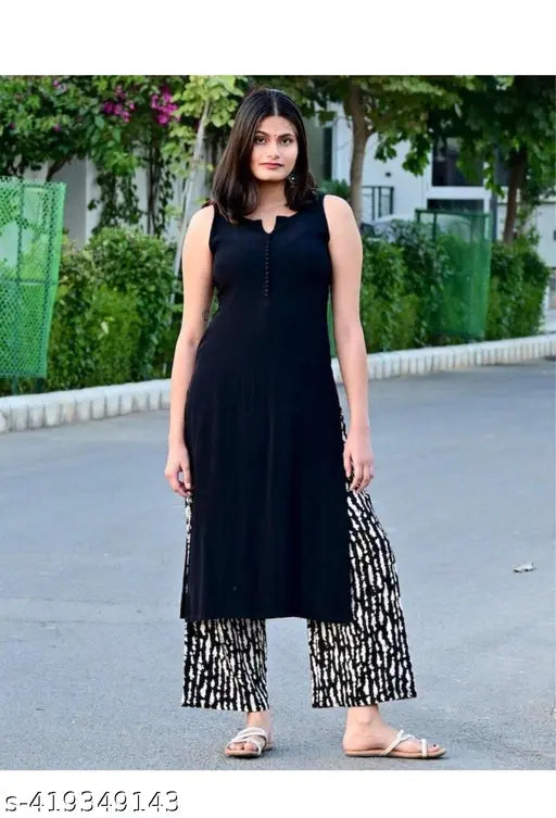 Rayon straight kurta sets, solid-colored palazzo bottoms for women, Indian fashion wear set (M, L, XL, XXL)