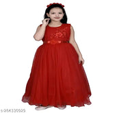 Pink net ethnic gown for kids, embellished high-low design, suitable for parties and festivals