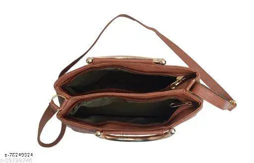 Brown canvas embroidered women's slingbag, features two main compartments, detachable sling strap, free size (10x4x10in)