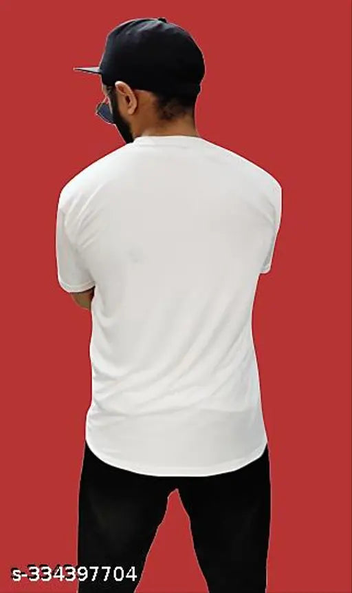 White polyester RK Sports round neck t-shirts, printed with camera design, high-quality sublimation printing on half sleeves