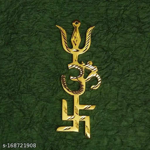 Gold-plated Vastu Trishakti Swastik symbol Yantra, powerful wealth & prosperity charm, ideal gift from India