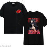 Black printed Itachi anime t-shirt for men, cotton round neck, Naruto Uchiha design