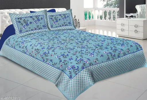 MultiColor Jaipuri cotton flat sheet, 280 thread count, double queen size with 2 pillow covers - Bombay Dyeing's vibrant floral design