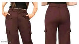 Cotton blend high-rise women's cargo pants, solid net, 2 pack - casual wear combination, India origin