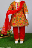 Cotton flower print Anarkali kurti set with dupatta for baby girls, Indian partywear ethic wear
