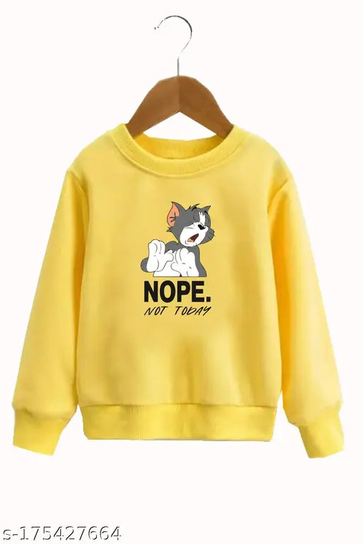 Yellow kids sweatshirts with printed fleece fabric, cotton blend, long sleeves