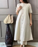 OffWhite Kantha cotton kurta palazzo set for women, solid net in off-white color, short sleeves, handcrafted Indian ethnic wear