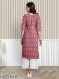 Women's printed straight crepe kurti, A-line 44" length with 3/4 sleeve, casual and formal occasion, 2 pieces included, choose size two inches more than body measurement