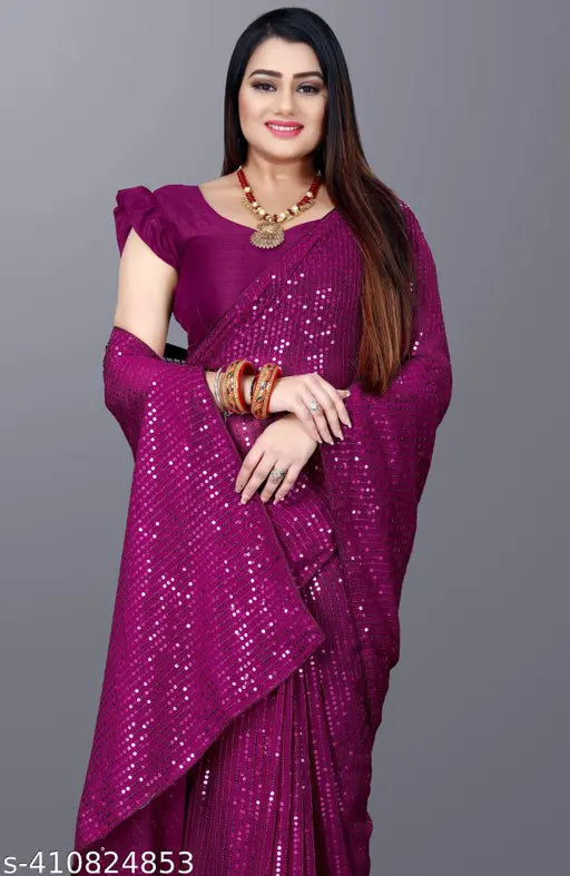 Bright Georgette sequin party saree with separate blouse piece, ideal for festive occasions and casual events
