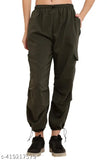 Solid polyester cargo trousers for women, casual wear from India