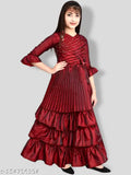 Silk blend ethnic party wedding gown for girls, solid net, three-quarter sleeves, India origin