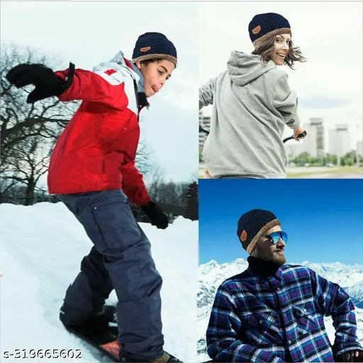 Wool winter beanie cap with neck warmer scarf set, soft thermal fleece lining for men and women, great for outdoor activities and daily wear