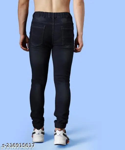 Solid navy blue denim jeans by Zaysh for men, size 28/30/32/34/36, made in India