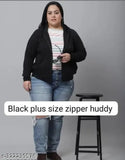 Fleece fleece-lined plus size women's huddy in solid color, warm zipper design, XXL (44in bust, 26in length)