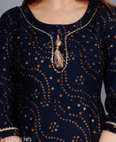 Rayon Anarkali Kurta Bhandaj, three-quarter sleeves, printed combo, SMIEN women's new design. Soft and comfortable fabric for special occasions or casual outings. Machine washable, made in India