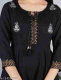 Black rayon anarkali kurta 42, embroidered with golden thread, perfect for formal events or weddings