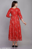 Red rayon printed straight kurti with 3/4 sleeves, ideal for adult women's fashion, India origin